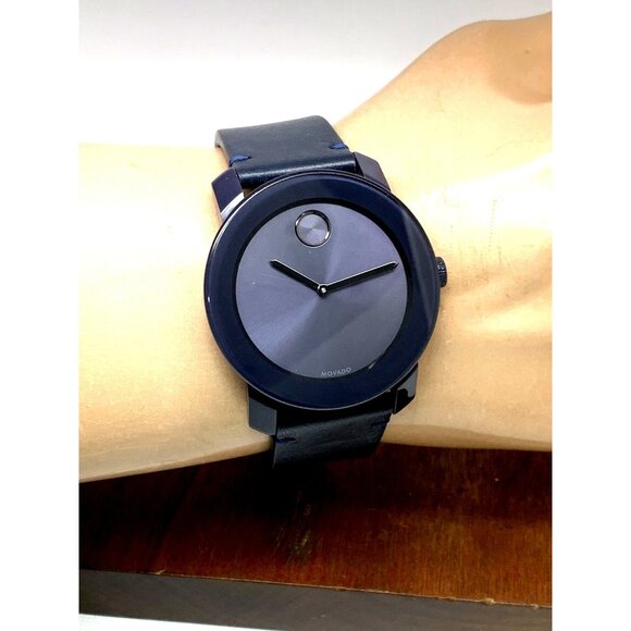 Movado Men's Watch 3600370 Bold Swiss Quartz Blue Dial 42mm Black Leather Band - Picture 11 of 14